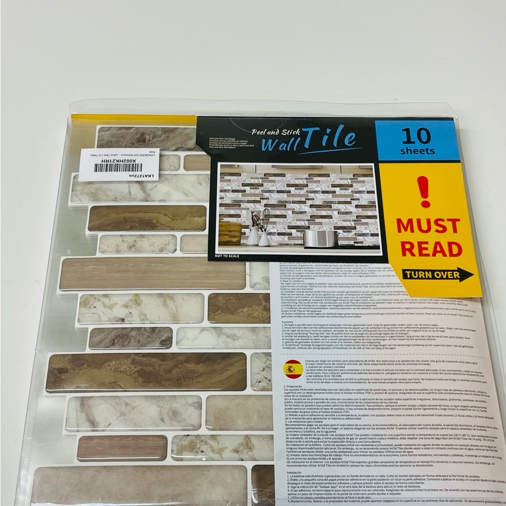 LONGKING Self-Adhesive Kitchen Backsplash, Marble Look Decorative Tiles 9 sheets